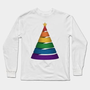 Large Spiral LGBTQ Pride Rainbow Christmas Tree Vector Long Sleeve T-Shirt